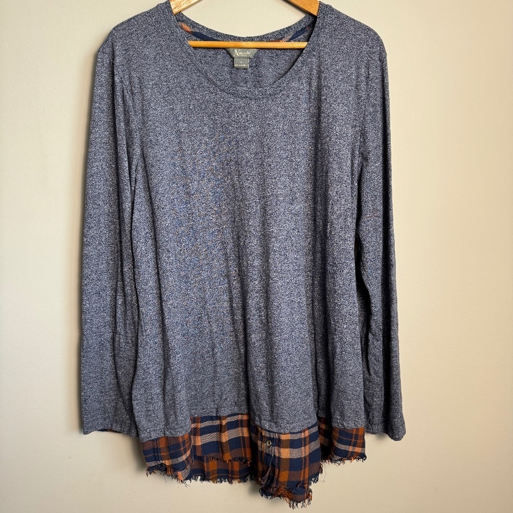 Natural Reflections Women's Steel-Blue Lagenlook Twofer Long Sleeve T-Shirt 1X